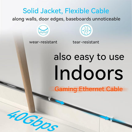 Sokqovt Cat 8 Ethernet Cable Slim 200ft Outdoor&Indoor, Pure Copper Cat8 Internet Cable for Waterproof & Direct Burial, Flexible Cat8 Ethernet Cable 40G 2000MHZ, Cat 8 Network Cable for Indoor Black