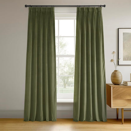 HPD Half Price Drapes Velvet Blackout Curtains/Drapes - 120 Inches Long 1 Panel Blackout Curtain Signature Pleated for Living Room & Bedroom - 25W X 120L, Hunter Green