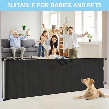 WOMHOM 120 Inch Extra Wide Baby Gate for Large Opening Retractable Gates Doorway Long Dog The House Outdoor Adjustable Pet Dogs Indoor Mesh Child (Black), 35'' Tall x 120'' (WJTD-606)
