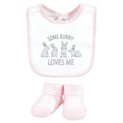 Hudson Baby Unisex Baby Cotton Bib and Sock Set, Some Bunny, One Size