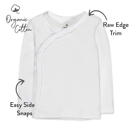 HonestBaby Baby 3-Pack Organic Cotton Long Sleeve Side-snap Kimono Tops, Bright White, 6-9 Months