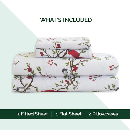 Elegant Comfort Ultra Soft 4-Piece 100% Turkish Cotton Flannel Sheet Set - Holiday Christmas Flannel Sheets, Warm and Cozy Anti-Pill Premium Quality, Deep Pocket Fitted Sheet- Twin XL, Cardinal