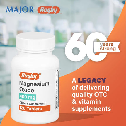 Rugby Magnesium Oxide 400mg Dietary Supplement - 120 Tablets
