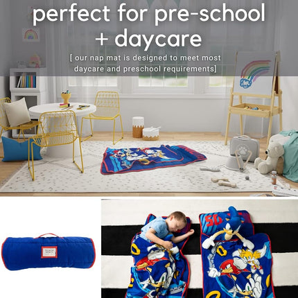 Franco Sonic Soft Toddler Nap Mat con Almohada y Manta, Perfecto para Preescolar/Guardería/Viaje/Saco de Dormir, 53 x 114 cm (Producto Oficial de Sega) por