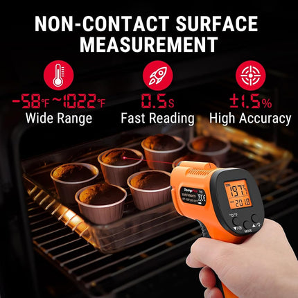 TempPro Infrared Thermometer -58°F~1022°F, Heat Temperature Gun for Cooking, Adjustable Emissivity for Pizza Oven, Griddle,Grill, HVAC, Engine, Meat Thermometer Included(Previously ThermoPro)
