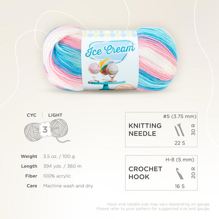 Lion Brand Yarn (3 Pack) Ice Cream Baby Yarn, Cake Batter