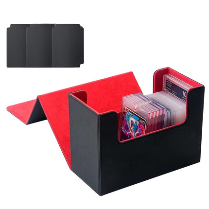 AWESOPAL Premium Graded Card Storage Box, PU Leather Case for PSA BGS Slabs, Toploader Holder for Trading & Sports Cards Fits 3” x 4” Rigid Cards (Black&Red)
