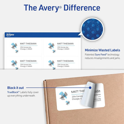 Etiquetas de envío imprimibles Avery con Sure Feed, 5 x 10 cm, blancas, 2700 etiquetas de correo en blanco (5963)