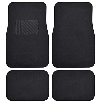 BDK Premium Black Carpet Floor Mats for Cars - Universal Fit Interior 4-Piece Car Mats Full Set with Vinyl Heel Pad Protector - Cute Car Accessories Interior Floor Covers for SUVs & Trucks