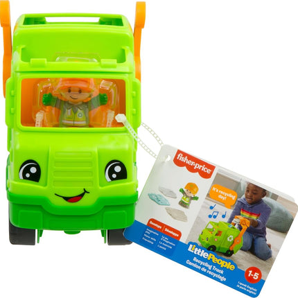 Fisher-Price Little People Toddler Musical Toy Recycling Truck Garbage Truck with Figure for Role Play 1+ Years