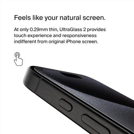 Belkin ScreenForce UltraGlass 2 Treated iPhone 15 Pro Screen Protector, Scratch-Resistant, 9H Hardness Tested Glass with Slim Design, Includes Easy Align Tray for Bubble-Free Application