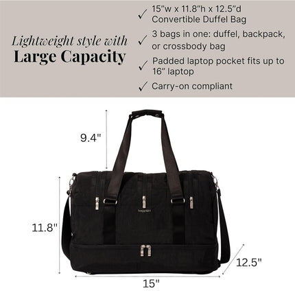 Baggallini Multizip Convertible Duffel, Black, One Size