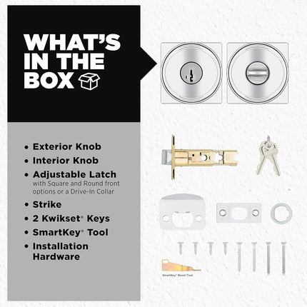 Kwikset Maven Entry Door Knob with Lock and Key, Secure Keyed Handle Exterior, Square Front Entrance and Bedroom, Polished Chrome, Pick Resistant SmartKey Rekey Security and Microban