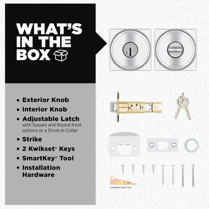 Kwikset Maven Entry Door Knob with Lock and Key, Secure Keyed Handle Exterior, Square Front Entrance and Bedroom, Polished Chrome, Pick Resistant SmartKey Rekey Security and Microban
