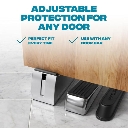 Strongest Home 2 Pack XL Adjustable Chrome Door Stopper with Spring – Heavy Duty Wedge for Oversized, Thick & Heavy Doors, Anti-Slip Rubber Grip, Commercial, Home & Outdoor Use on Carpet, Wood & Tile