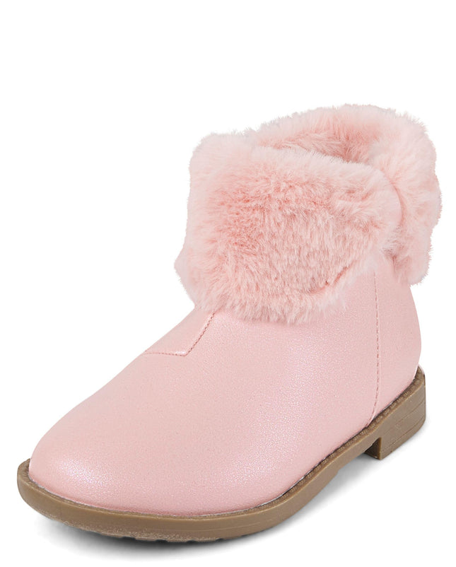 Gymboree Girl's and Toddler Short Ankle Boots Fashion, Pink Fur, 1 Big Kid