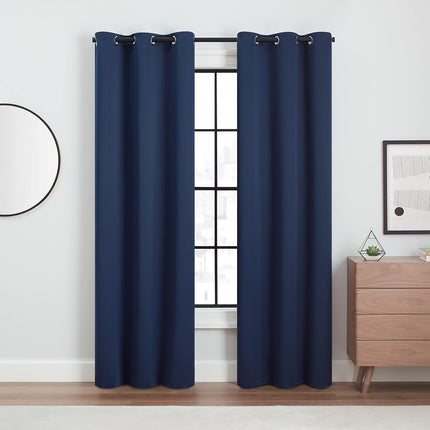 Eclipse Andover Solid Tripleweave Thermal Blackout Grommet Curtains for Bedroom (2 Panels), 42 in x 63 in, Navy