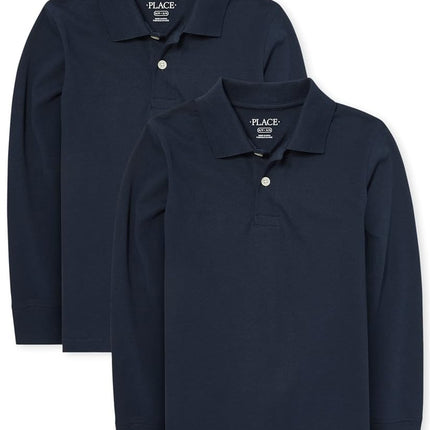 Camisas tipo polo de punto suave de manga larga multipack para niños de The Children's Place, paquete de 2 Nautico, talla M