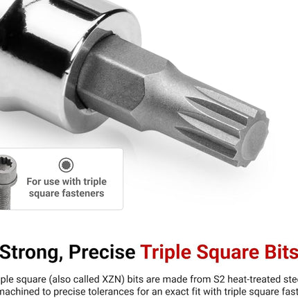 TEKTON 3/8 Inch Triple Square Bit Socket Set with Rail, 8-Piece (M4-M12) | SHB91108