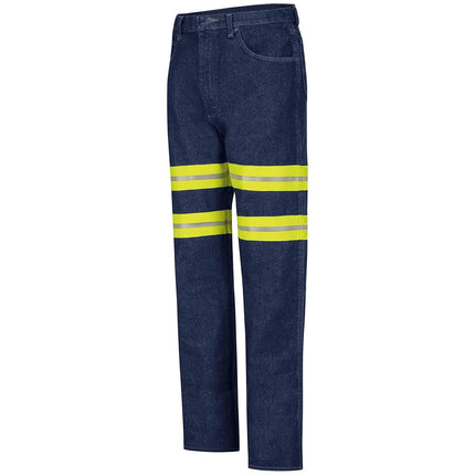 Red Kap Men's Enhanced Visibility Relaxed Fit Jean, Prewash with Yellow/Green Visibility Trim, 36x32