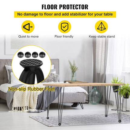 Happybuy Hairpin Table Legs 24" Black Set of 4 Desk Legs 880lbs Load Capacity (Each 220lbs) Hairpin Desk Legs 3 Rods for Bench Desk Dining End Table Chairs Carbon Steel DIY Heavy Duty Furniture Legs