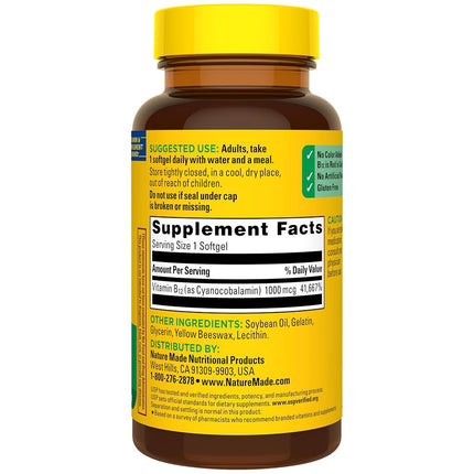 Nature Made Vitamin B12 1,000 mcg Softgels, 90 Count for Metabolic Health† (Packaging May Vary)