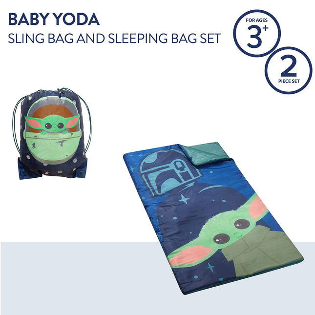 Disney Star Wars: The Mandalorian Featuring The Child 2 Piece Sling Bag with Slumber Set, 26"x46", Blue