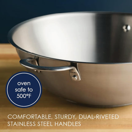 Rachael Ray Sartén Wok/Saltear Profesional de Acero Inoxidable, Compatible con Todas las Encimeras, Apto para Inducción, Apto para Lavavajillas y Utensilios Metálicos, 35.5 cm - Acero Inoxidable