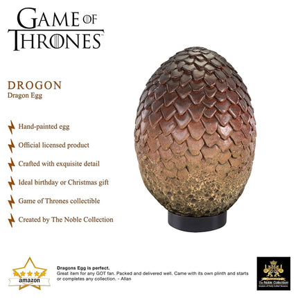 Game of Thrones - Drogon Egg Replica - Hand Painted Resin Collectible - Display Stand Included - The Noble Collection