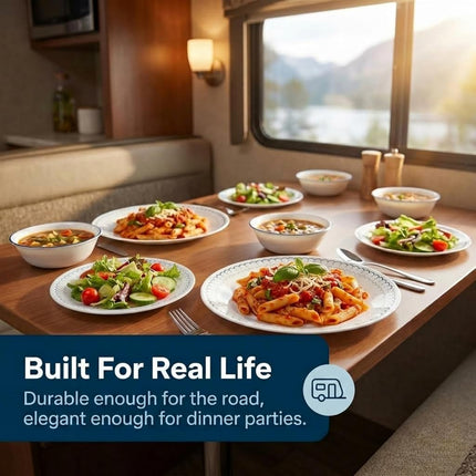 Corelle 18-Piece Dinnerware Set, Service for 6, Lightweight Round Plates and Bowls Set, Vitrelle Triple Layer Glass, Chip Resistant, Microwave and Dishwasher Safe, Caspian