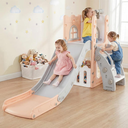 OLAKIDS Toddler Slide, 6 in 1 Kids Indoor Outdoor Playground with Climber Basketball Hoop Telescope Toy Storage for Boys Girls Aged 1+