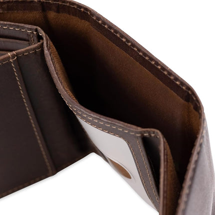 Columbia Men's RFID Trifold Wallet, Brown Logo Inlay, One Size, Extra Capacity Trifold with Logo Inlay