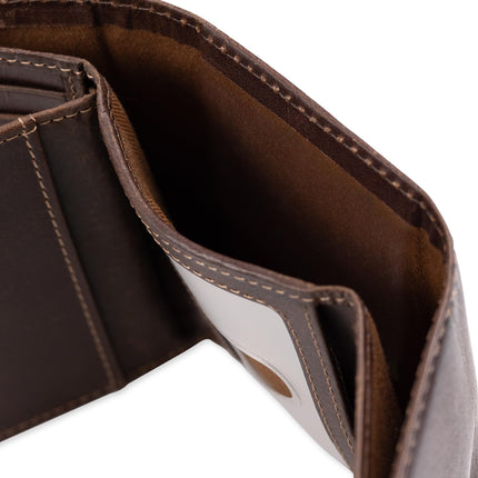 Billetera Trifold Columbia para hombre con RFID, incrustación de logo marrón, talla única, trifold de capacidad extra con incrustación de logo