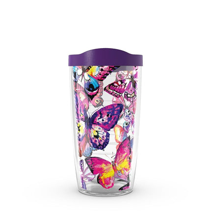 Vaso de viaje Tervis Butterfly Passion, doble pared, aislado, fabricado en EE. UU., mantiene las bebidas frías y calientes, 16 oz, Clásico