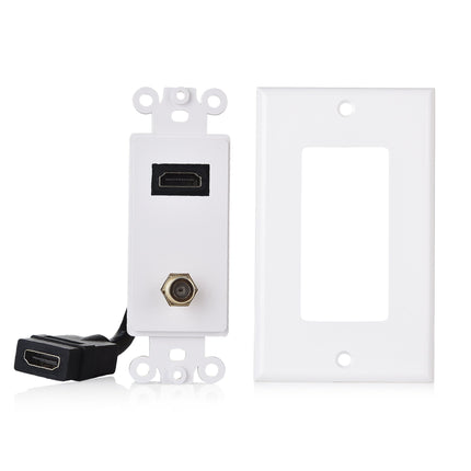 Placa de pared HDMI Cable Matters con toma coaxial (Placa de pared coaxial) en blanco