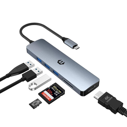 USB C Hub, oditton 6 in 1 USB C Adapter for Mac Pro/Air, Ultra-Fast USB 3.0 Docking Station for Dell, Surface, HP, Lenovo, and More (4K HDMI, SD/TF, USB A 3.0)