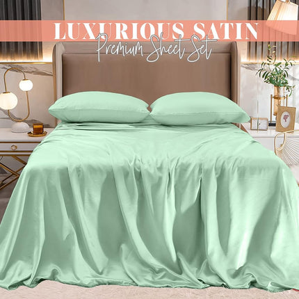 Elegant Comfort Luxurious 4-Piece Silky Satin Sheet Set, Skin and Hair Friendly, Wrinkle, Fade, Stain Resistant with Deep Pockets Fitted Sheet, Cooling Soft Satin Sheet Set, Twin, Mint Green