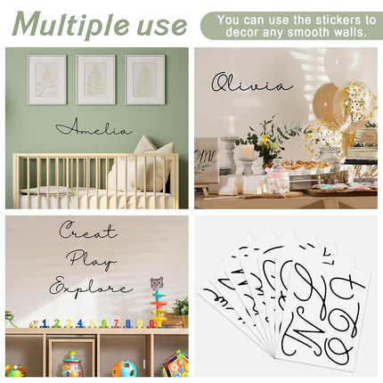 BOAO Personalized Name Wall Decal Large Cursive Letter Stickers Alphabet Custom Name Stickers Nursery Wall Decal for Bedside Bedroom Classroom Home DIY Crafts(Elegant,Black,Regular)