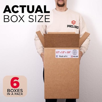 Tall Cardboard Boxes 12"L x 12"W x 18"H (Pack of 6) - USA-Made Packing Boxes for Moving, Shipping, or Storage - USPS, UPS, FedEx Approved - Professional Packing Supplies for Moving