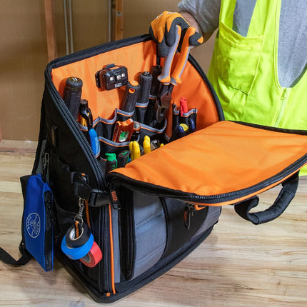 Klein Tools 62482 Tool Backpack, Tool-Station Pro Heavy-Duty Organizer with 27 Pockets, Large Interior, Molded Bottom, Electrician Tool Bag