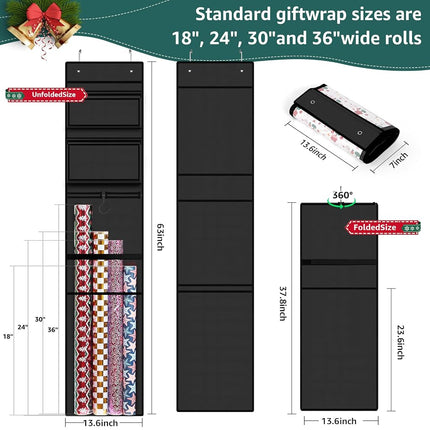 Hanging Wrapping Paper Organizer Storage, Over Door Gift Wrap Roll Holder