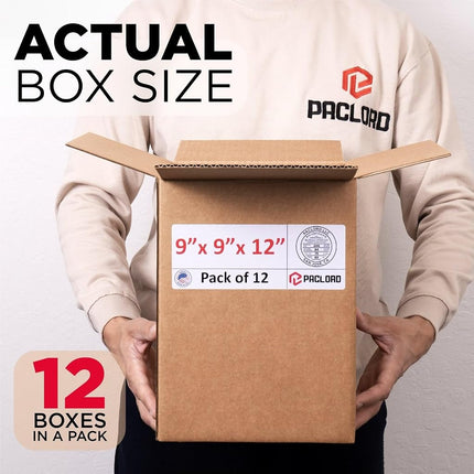 Paclord 12 Pack Small Cardboard Boxes 9" L x 8.8" W x 12" H - USA Made Packaging Boxes for Moving, Shipping or Storage - USPS, UPS Approved