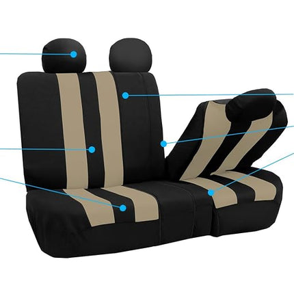 FH Group Three Row Striking Striped Full Set Car Seat Covers, Airbag Compatible & Split Ready – Universal Fit for Cars Trucks & SUVs (Beige) FB036217