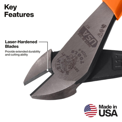 Klein Tools D2286 Diagonal Cutting Pliers, 6-Inch, Made in USA, Heavy-Duty Wire Cutters with High Leverage Design, Side Cutters with Laser Hardened Blades and Hot Riveted Joint