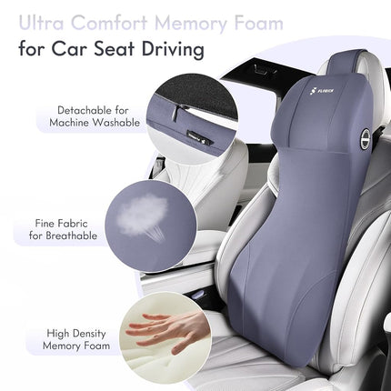 FLORICH Integrated Car Seat Lumbar Support Pillow & Car Neck Pillow Memory Foam Back Cushion for Driving Car Seat Back Support Pillow for Car Seats Driver Back Neck Sciatica Pain Relief Cushion, Blue