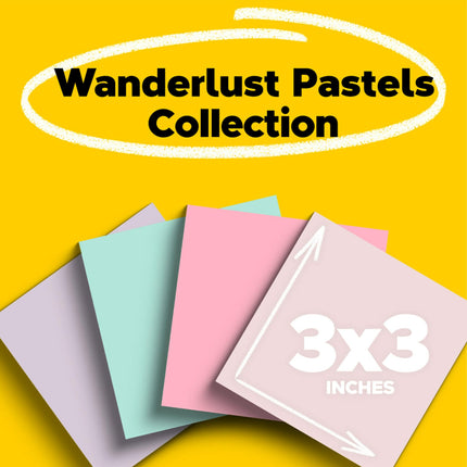 Post-it Super Sticky en papier 100 % recyclé, pouvoir adhésif 2X plus puissant, 76x76 mm, 24 blocs/paquet, 70 feuilles/bloc, collection Wanderlust Pastels (654R-24SSNRPCP)