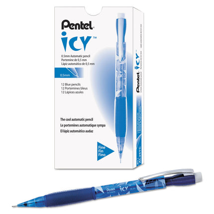 Lápiz automático Pentel Icy, 0.50 mm, cuerpo azul transparente, caja de 12 (AL25TC)