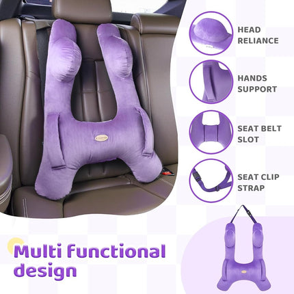 Almohada de Viaje para Niños FLORICH, Almohada de Viaje para Dormir en el Coche para Niños, Almohada Lavable en Forma de H para Adultos y Niños para Apoyar la Cabeza y el Cuerpo en Viajes por Carretera (Morado)