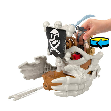 Fisher-Price Imaginext Billy Bones Pirate Ship Playset with Accessories 3 Action Figures & Toy Boat with Skeleton Hands and Launcher, 7 Accessories for Pirate Adventures