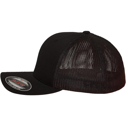 Flexfit Unisex-Adult's Mesh Fitted 2-Tone Trucker Hat, Black, One Size